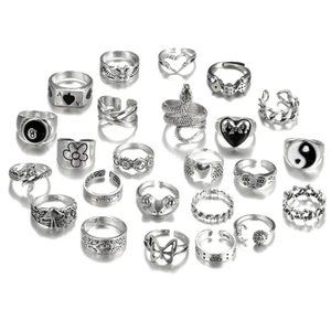Antique Silvery Vintage Stackable Ring 24pcs/Set Punk Personality Jewelry
